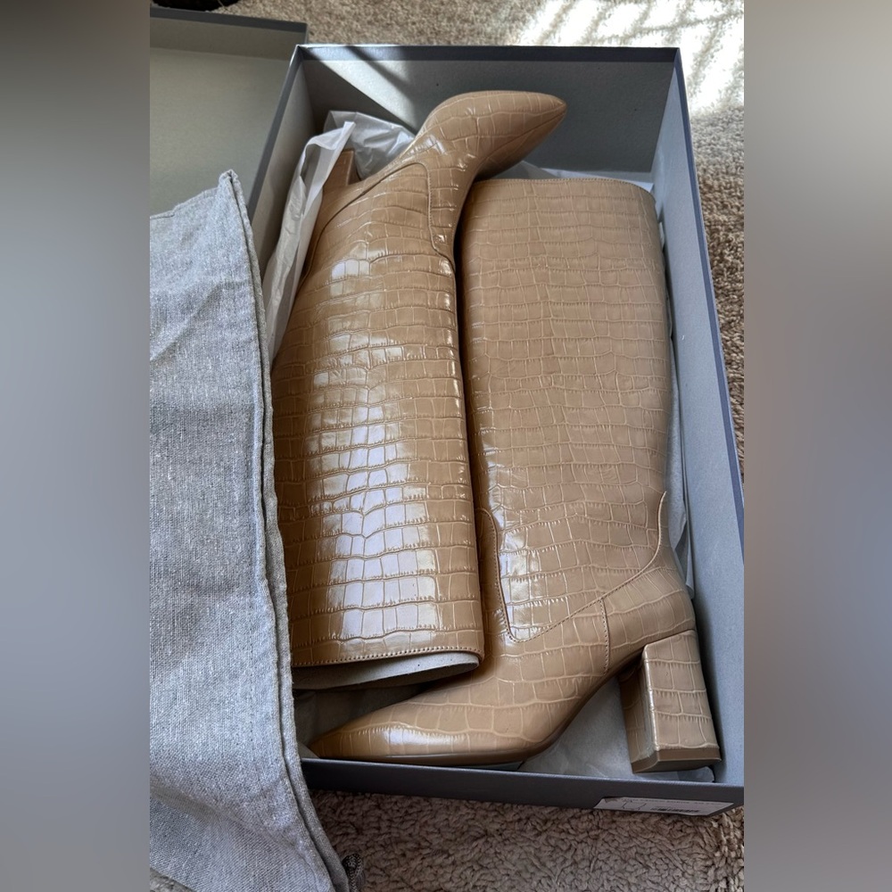 Aquatalia Patton Crocodile Embossed Weatherproof tall Leather boots